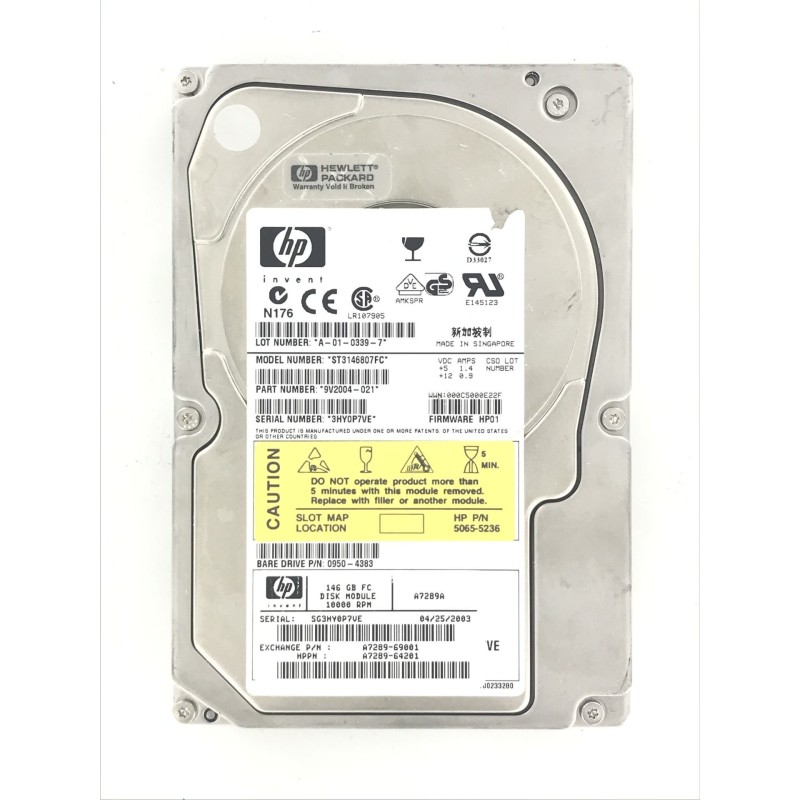 HP A7289A 146GB 10K 3.5" Fibre Channel Hard Drive ST3146807FC 9V2004-021 A7289-69001 A7289-64201 A7289A 0950-4383