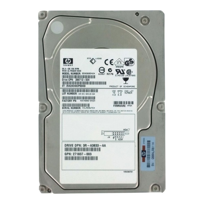 HP 36.4GB HARD DRIVE U320 SCSI 10K 3.5P 80PIN 271837-003 9JA69WTE 9V4006-042 286712-004 BD03685A24