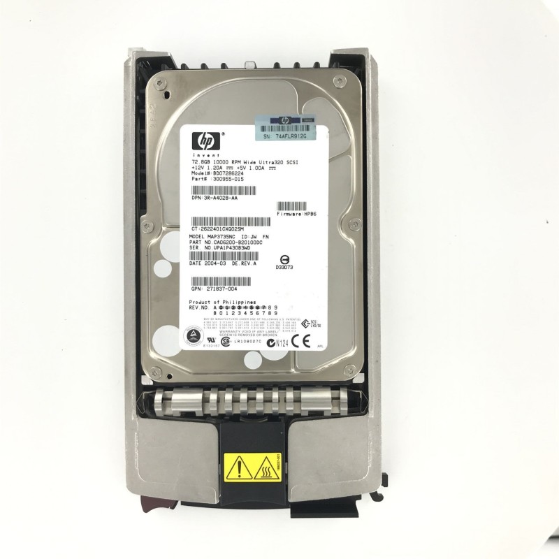 HP COMPAQ 72.8 GB 10k 80PIN Ultra320 Hotswap Drive 300955-015 BD07286224 3R-A4028-AA MAP3735NC 271837-004 289042-001