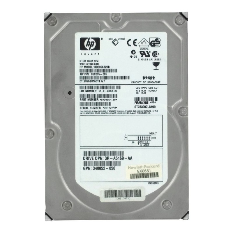 HP 9.1GB WU3 SCSI 80PIN 10KRPM 3.5TH 340852-056 3R-A5169-AA BD0096826B 9X3006-159 360205-005