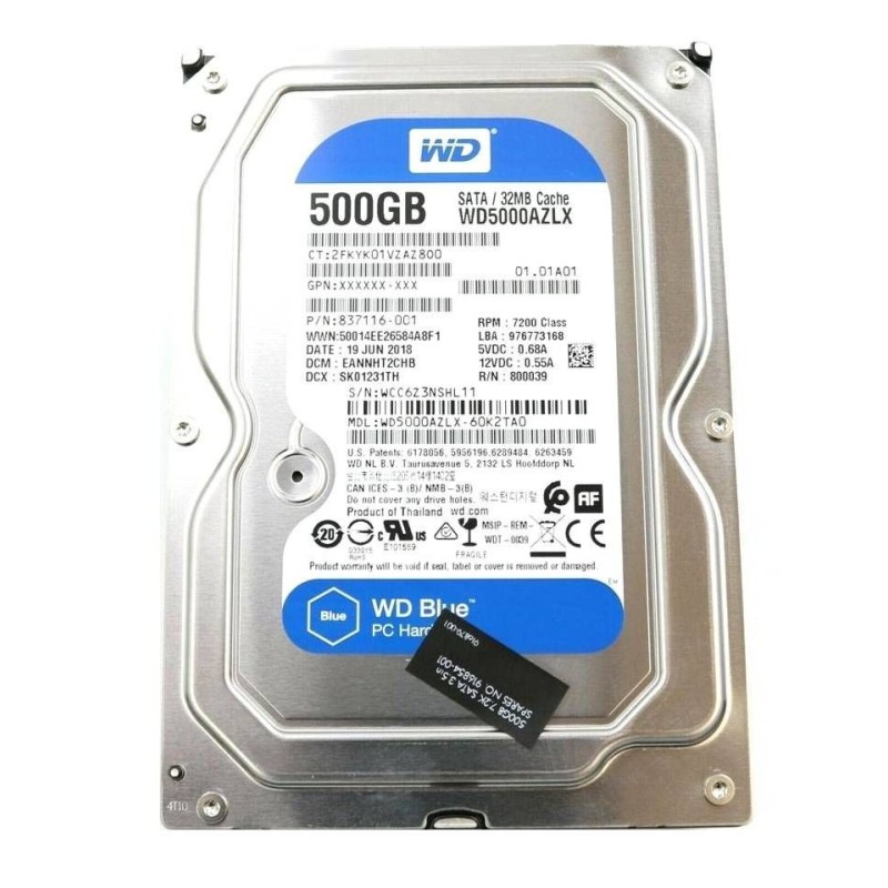 HP 837116-001 500GB 7.2K 6G 3.5INCH SATA HDD WD5000AZLX-60K2TA0