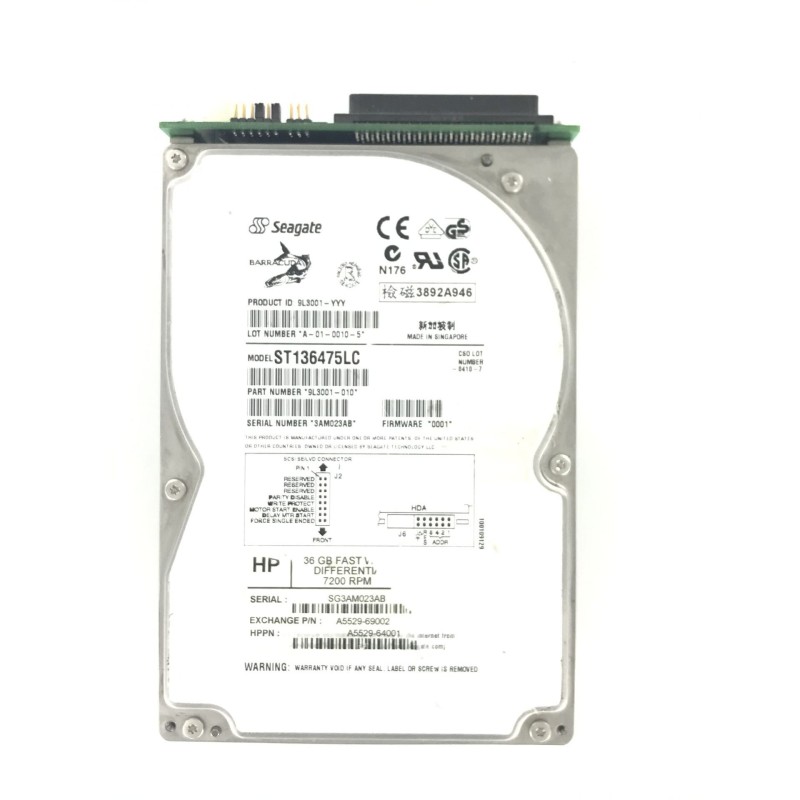 HP SEAGATE ST136475LC 9L3001-010 9L3001-YYY A5529-69002 A5529-64001 A5529A Fast Wide 36.4GB 7200RPM hdd SCSI2 68PIN