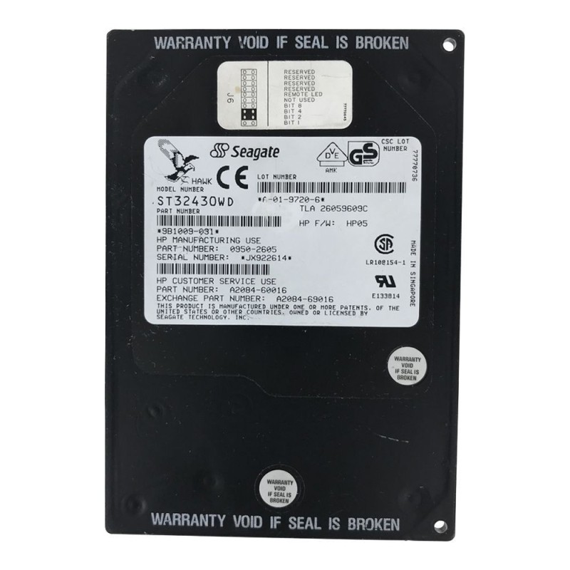 HP SEAGATE A2084-69016 0950-2605 2GB 68PIN 3.5 5400TPM ST32430WD A2084-60016 9B1009-031