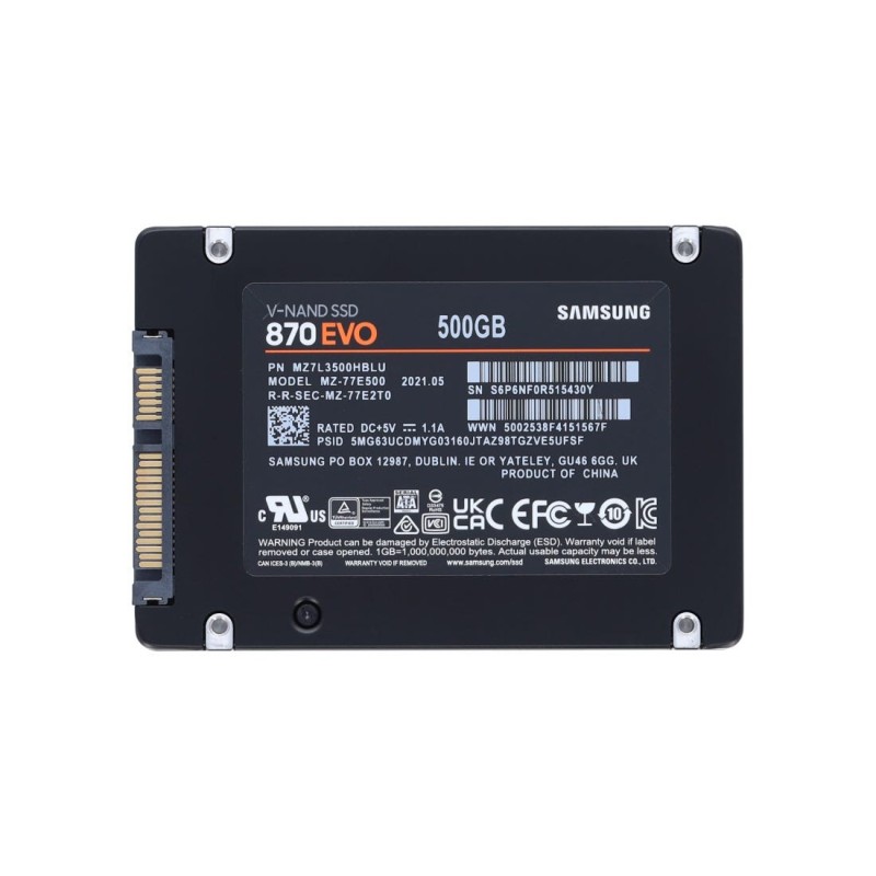 Le SSD Samsung 870 EVO 500GB est un disque dur solide à haute capacité SATA.