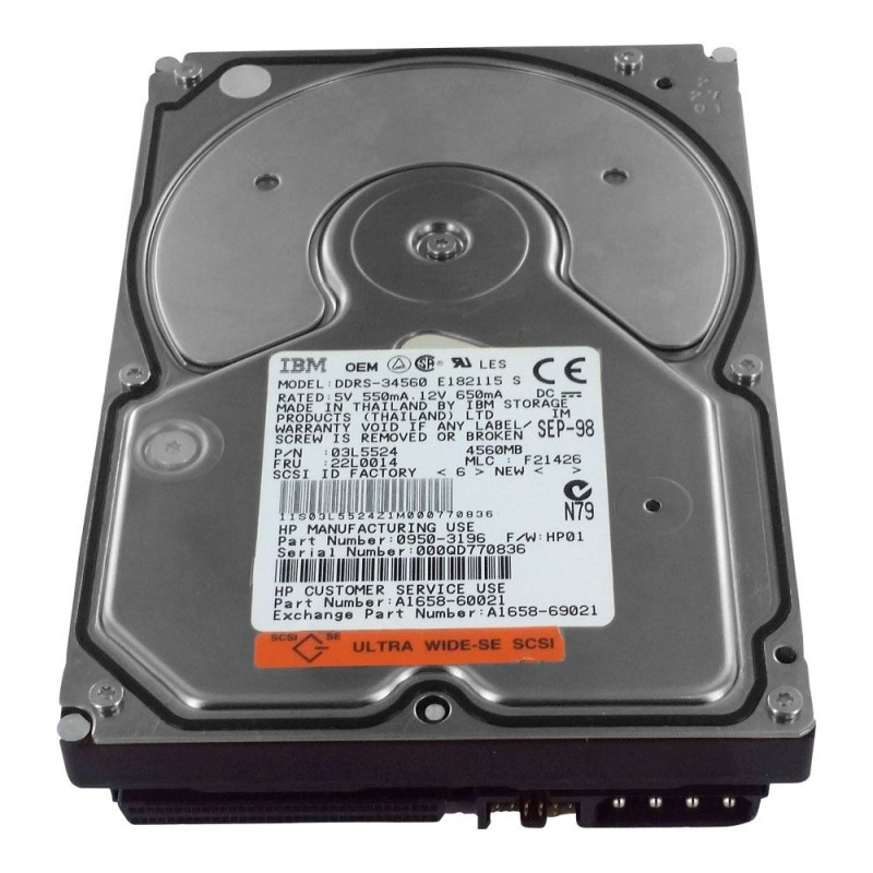 IBM HP 4.0GB Ultra Wide Single-Ended SCSI 68 Pin hard drive 7200 RPM 3.5P